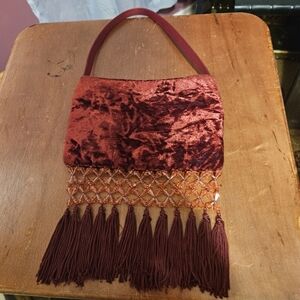 Elegant Velvet Tassel Bag in Rich Red Velvet